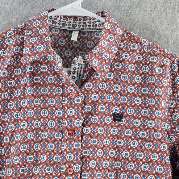Cinch Womens Button Shirt Top Medium Long Sleeve Western Rodeo Geometric Orange - Picture 3 of 11